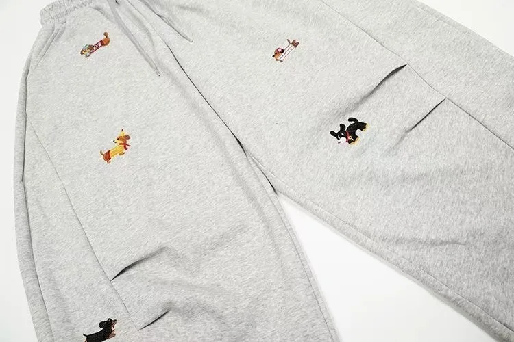 Unisex Men Women Western Style Straight Leg Trousers Cute Dog Embroidery Loose Wide Leg Soft Breathable Spring Autumn Daily Hip