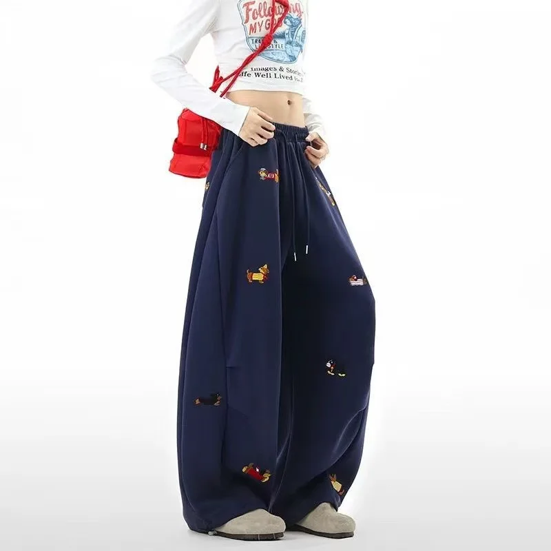 Unisex Men Women Western Style Straight Leg Trousers Cute Dog Embroidery Loose Wide Leg Soft Breathable Spring Autumn Daily Hip