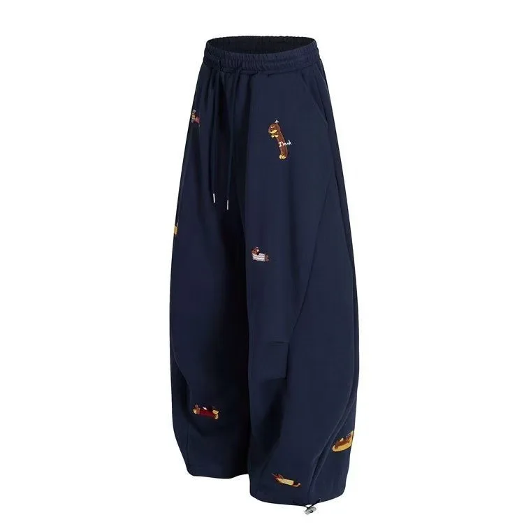 Unisex Men Women Western Style Straight Leg Trousers Cute Dog Embroidery Loose Wide Leg Soft Breathable Spring Autumn Daily Hip