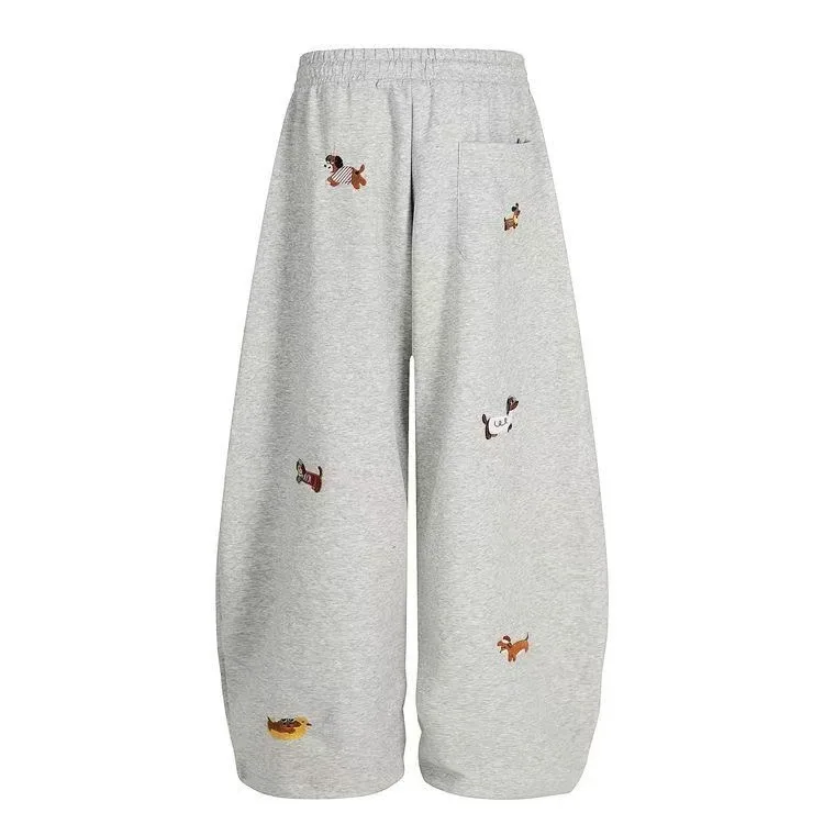 Unisex Men Women Western Style Straight Leg Trousers Cute Dog Embroidery Loose Wide Leg Soft Breathable Spring Autumn Daily Hip