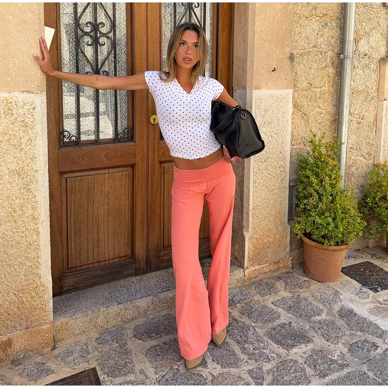 Elastic Waist Wide-leg Long Pants Women's Loose Stretch Fabric Trousers 2026 New Ladies Summer Casual Daily Street Outfit
