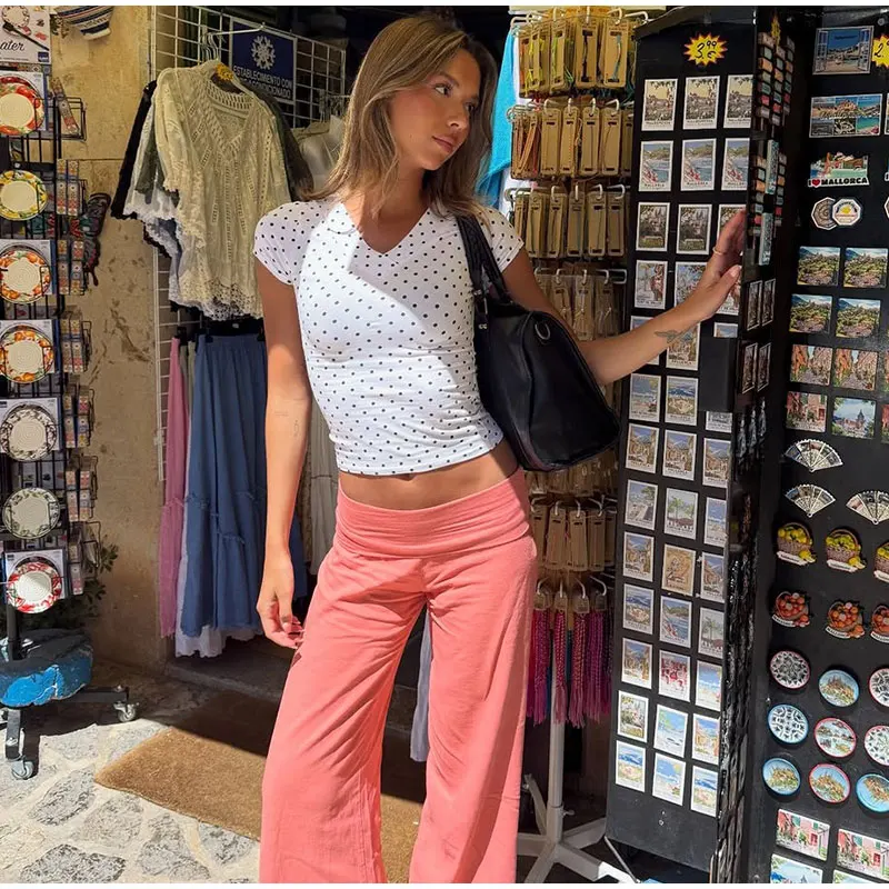 Elastic Waist Wide-leg Long Pants Women's Loose Stretch Fabric Trousers 2026 New Ladies Summer Casual Daily Street Outfit