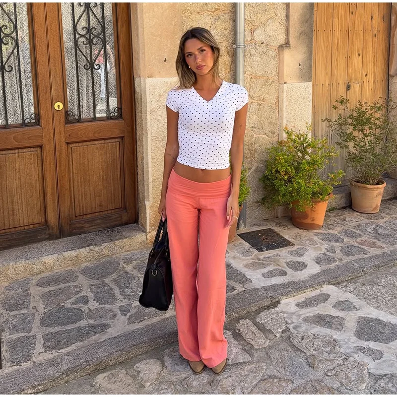 Elastic Waist Wide-leg Long Pants Women's Loose Stretch Fabric Trousers 2026 New Ladies Summer Casual Daily Street Outfit