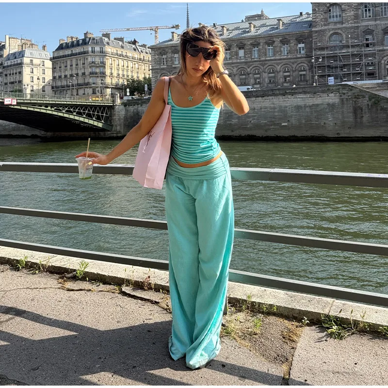 Elastic Waist Wide-leg Long Pants Women's Loose Stretch Fabric Trousers 2026 New Ladies Summer Casual Daily Street Outfit