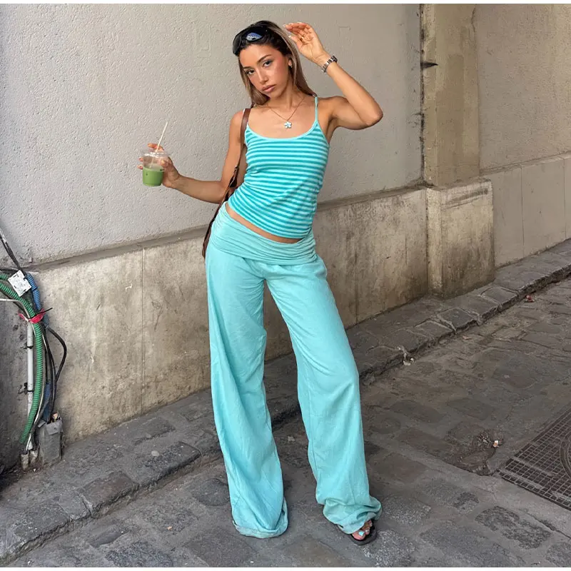 Elastic Waist Wide-leg Long Pants Women's Loose Stretch Fabric Trousers 2026 New Ladies Summer Casual Daily Street Outfit