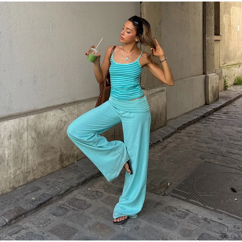 Elastic Waist Wide-leg Long Pants Women's Loose Stretch Fabric Trousers 2026 New Ladies Summer Casual Daily Street Outfit