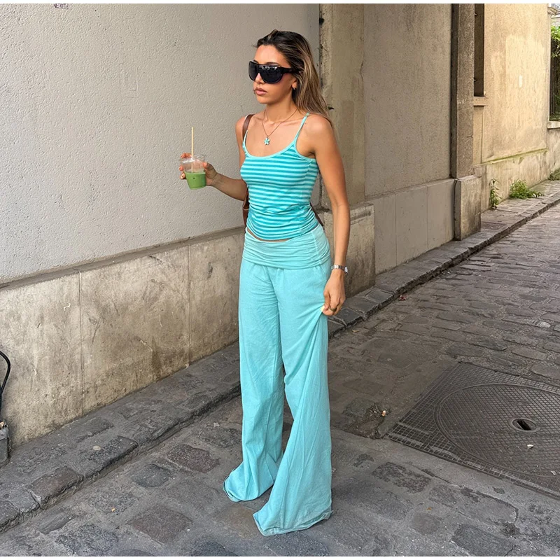 Elastic Waist Wide-leg Long Pants Women's Loose Stretch Fabric Trousers 2026 New Ladies Summer Casual Daily Street Outfit