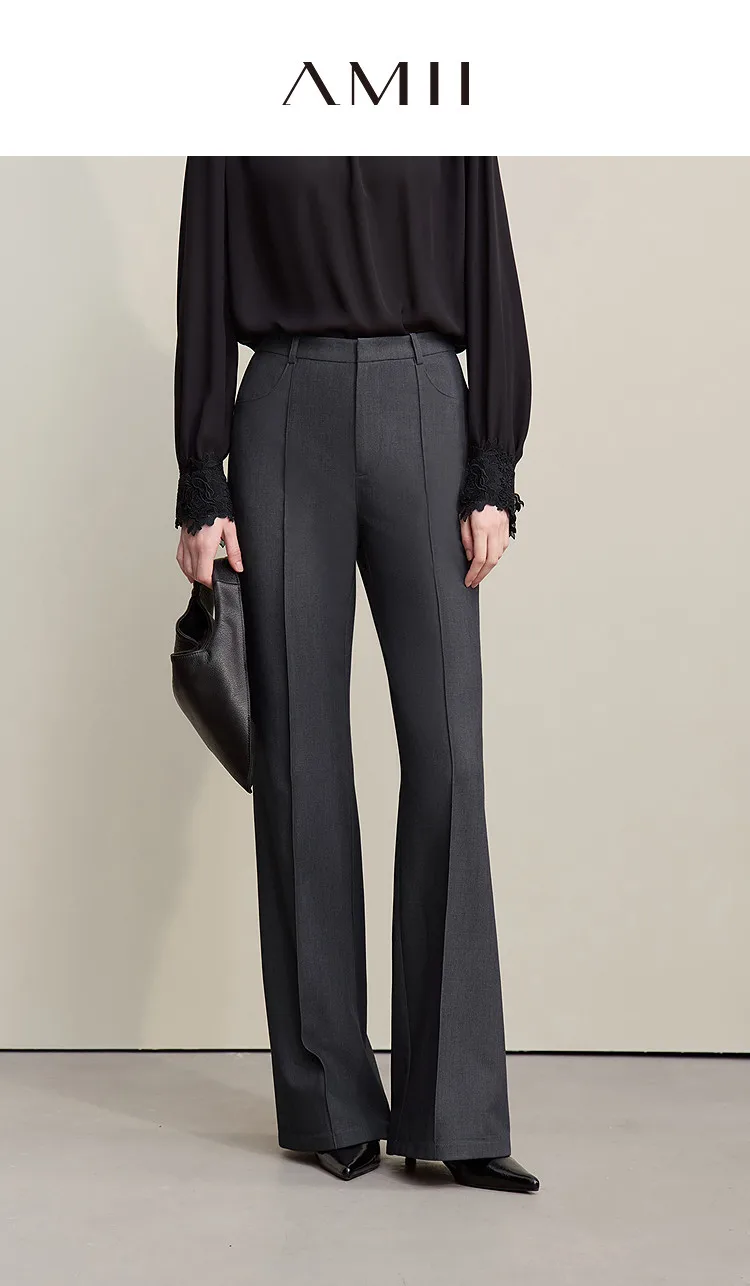 Amii Women's Pants 2026 Autumn New Commuter Versatile Toothpick Pleated Flared Trousers Solid Color Casual Women Pants 12621050