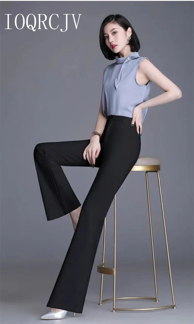 Classic Slim White Flare Pants For Women 2025 Summer Thin Bell Bottom Pantalones High Waist Office Lady Suit Trousers Black 5XL
