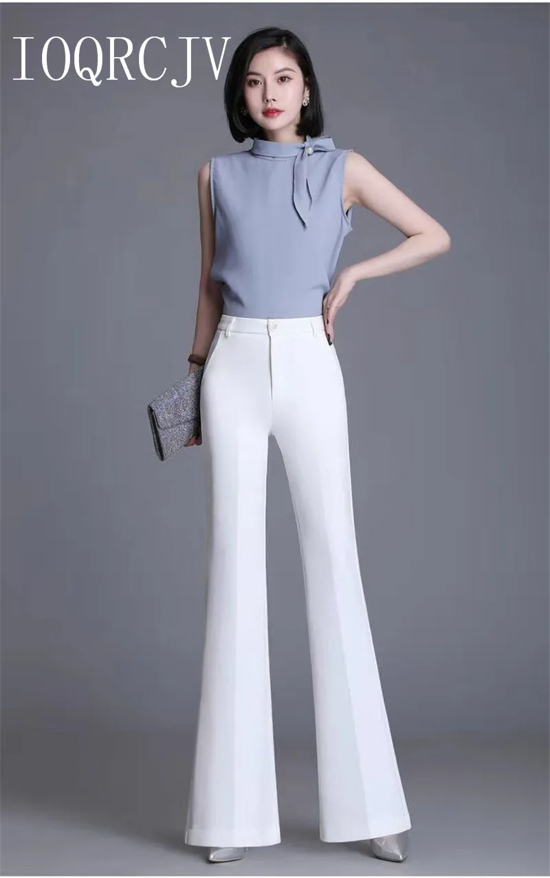 Classic Slim White Flare Pants For Women 2025 Summer Thin Bell Bottom Pantalones High Waist Office Lady Suit Trousers Black 5XL