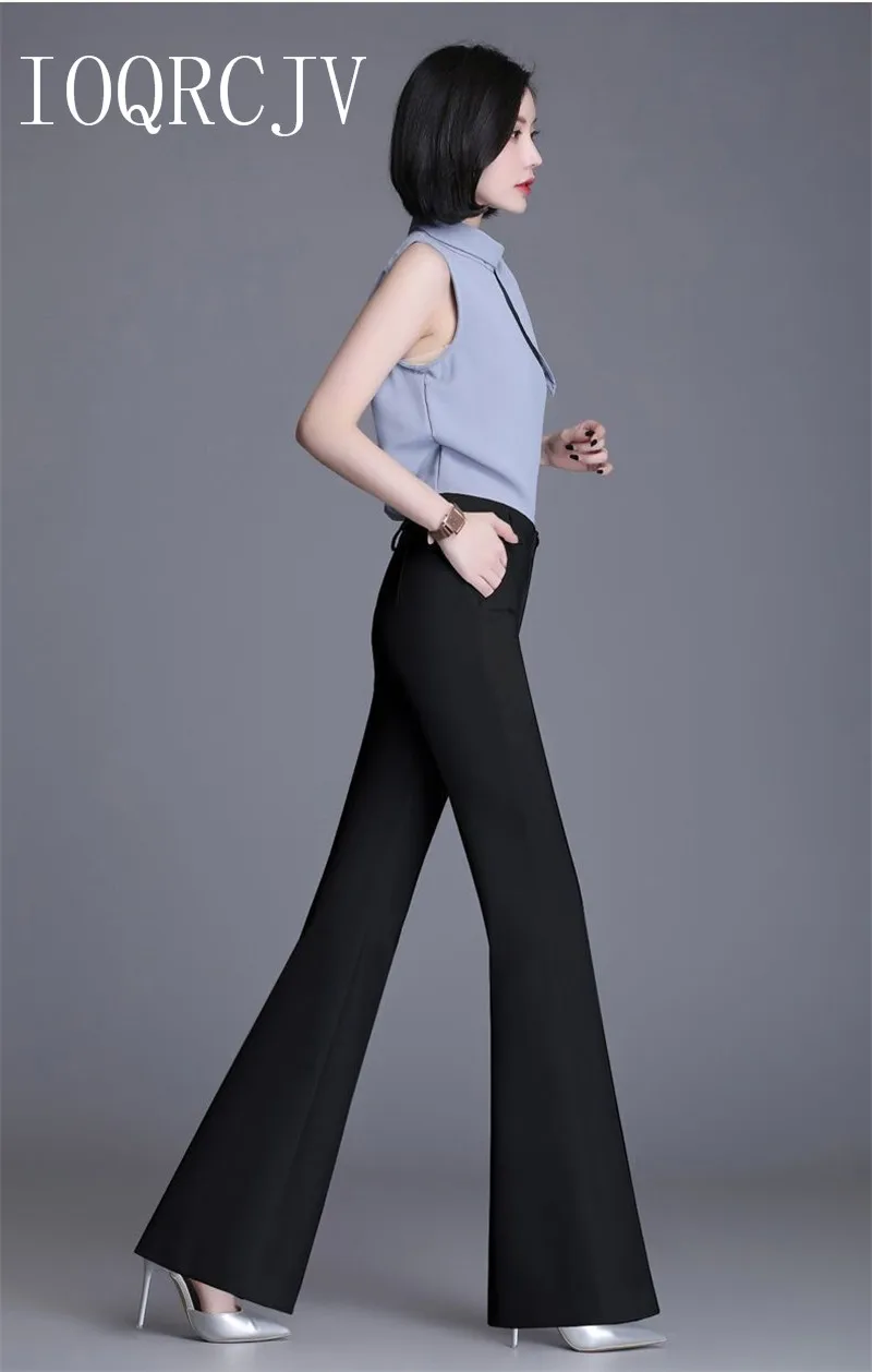 Classic Slim White Flare Pants For Women 2025 Summer Thin Bell Bottom Pantalones High Waist Office Lady Suit Trousers Black 5XL