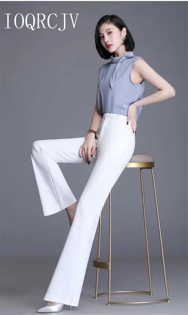 Classic Slim White Flare Pants For Women 2025 Summer Thin Bell Bottom Pantalones High Waist Office Lady Suit Trousers Black 5XL
