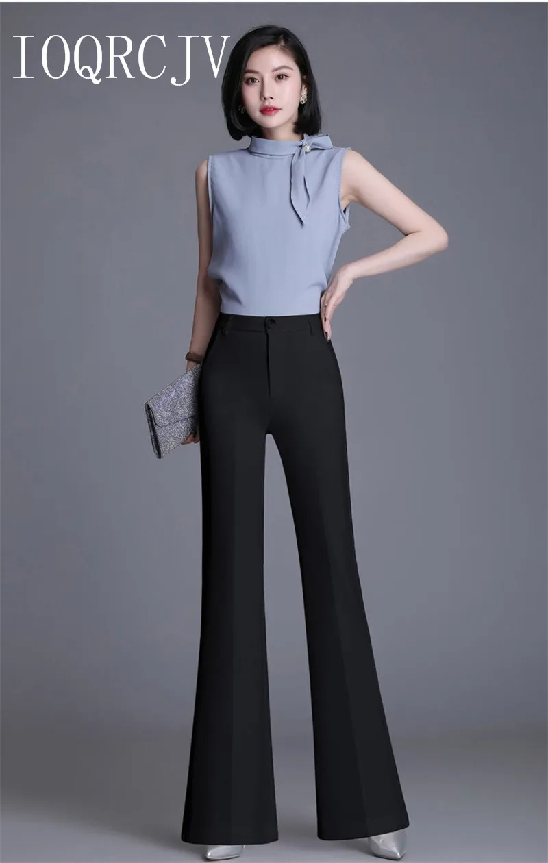 Classic Slim White Flare Pants For Women 2025 Summer Thin Bell Bottom Pantalones High Waist Office Lady Suit Trousers Black 5XL