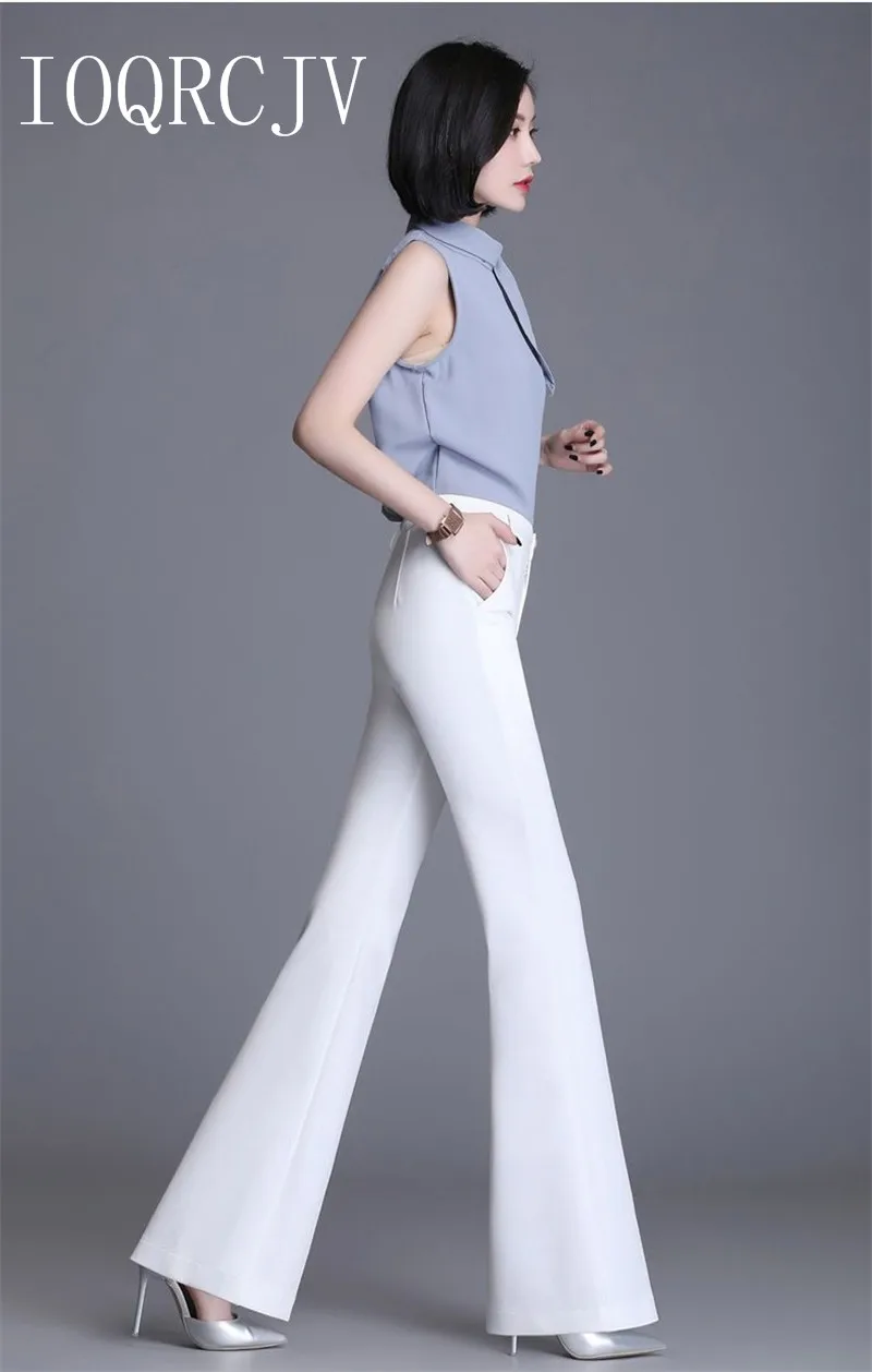 Classic Slim White Flare Pants For Women 2025 Summer Thin Bell Bottom Pantalones High Waist Office Lady Suit Trousers Black 5XL