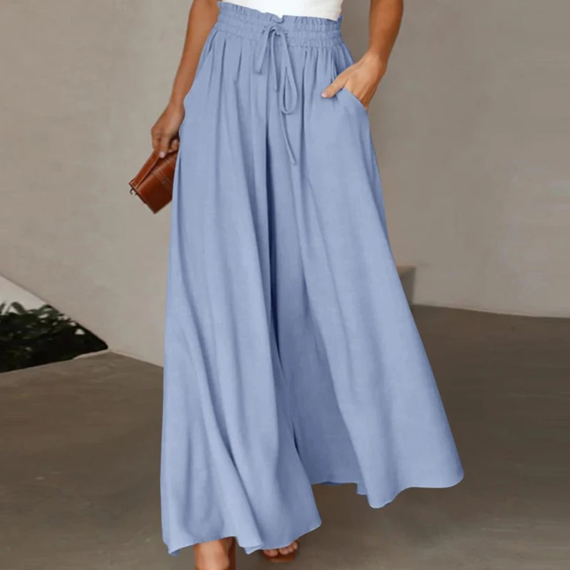 Spring Summer Loose Pants Women Elastic High Waist Wide Leg Pants For Women Casual Loose Trousers Black Blue