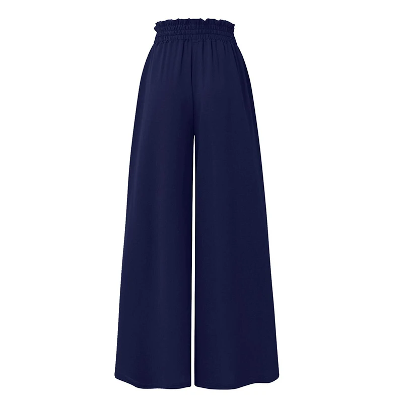 Spring Summer Loose Pants Women Elastic High Waist Wide Leg Pants For Women Casual Loose Trousers Black Blue