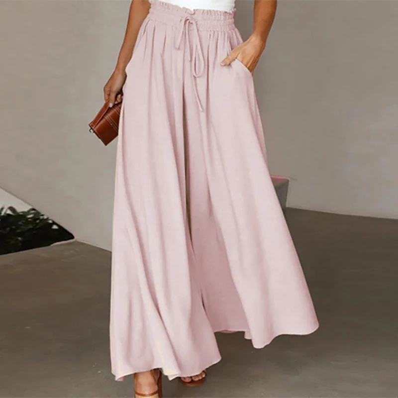 Spring Summer Loose Pants Women Elastic High Waist Wide Leg Pants For Women Casual Loose Trousers Black Blue