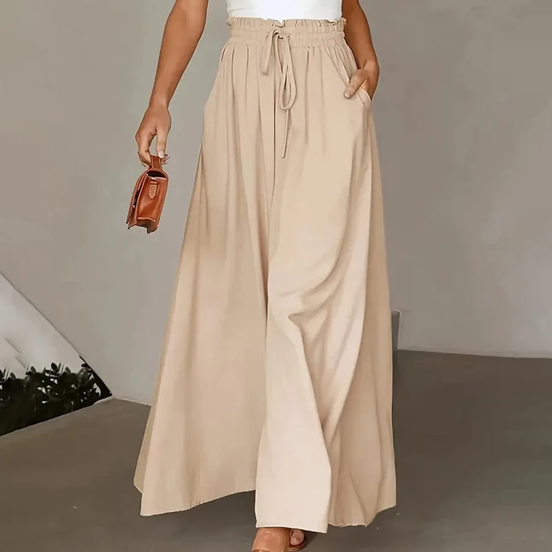 Spring Summer Loose Pants Women Elastic High Waist Wide Leg Pants For Women Casual Loose Trousers Black Blue