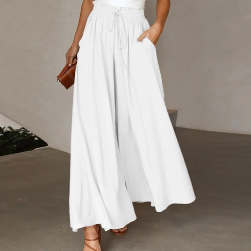 Spring Summer Loose Pants Women Elastic High Waist Wide Leg Pants For Women Casual Loose Trousers Black Blue