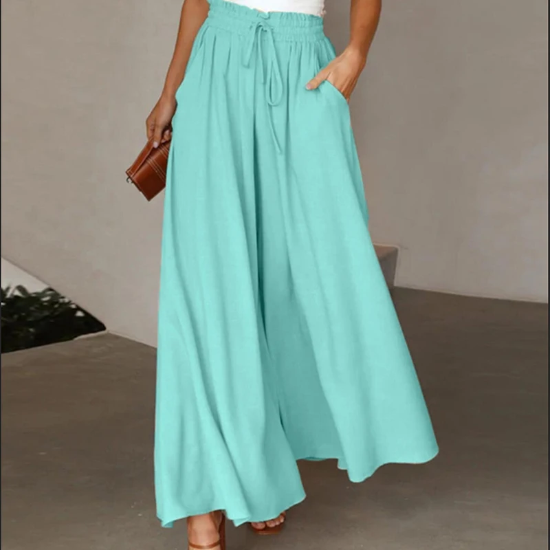 Spring Summer Loose Pants Women Elastic High Waist Wide Leg Pants For Women Casual Loose Trousers Black Blue
