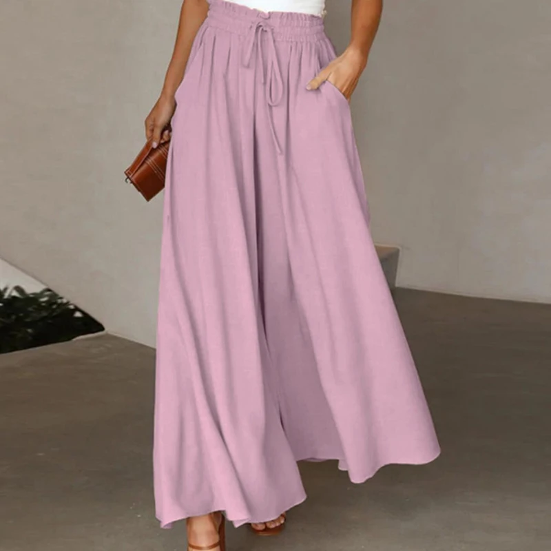 Spring Summer Loose Pants Women Elastic High Waist Wide Leg Pants For Women Casual Loose Trousers Black Blue