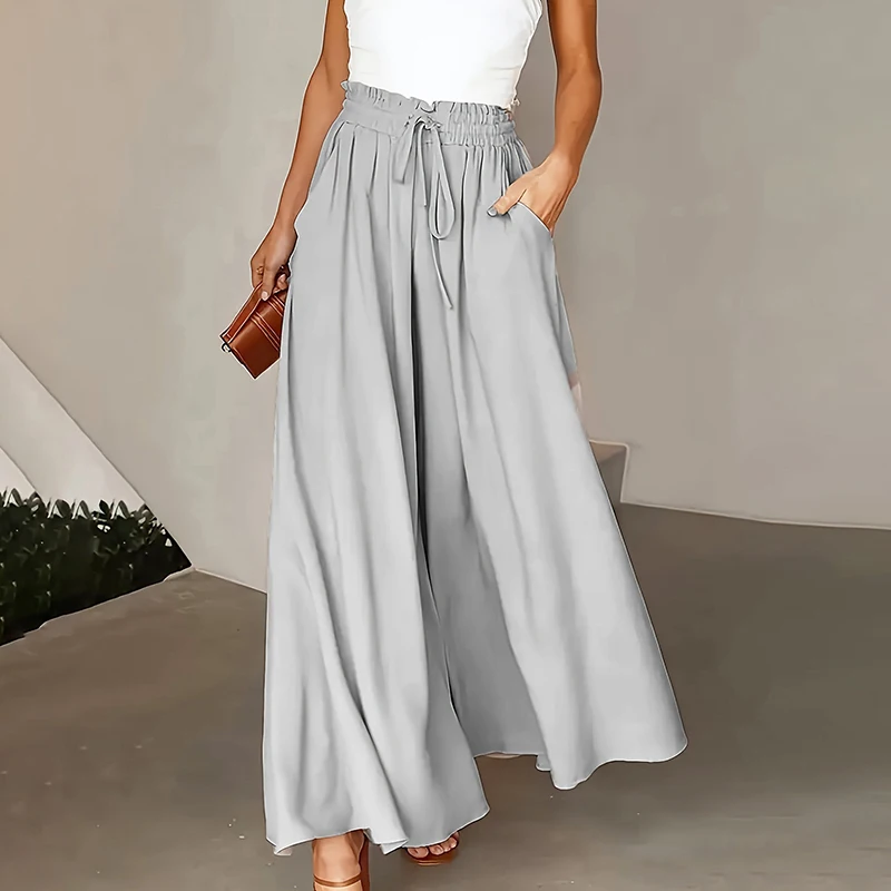 Spring Summer Loose Pants Women Elastic High Waist Wide Leg Pants For Women Casual Loose Trousers Black Blue