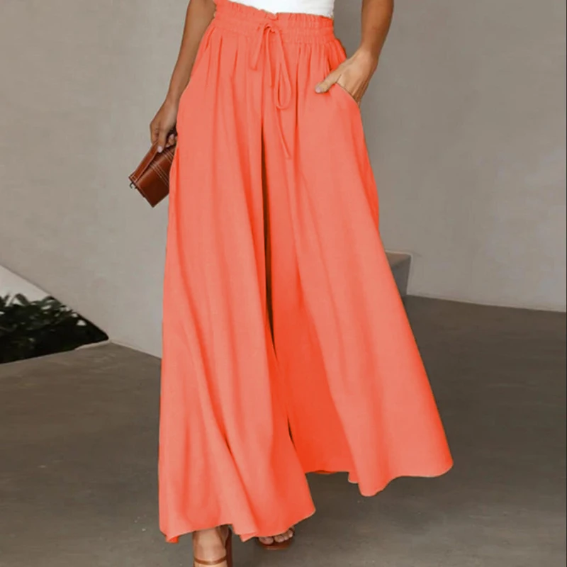 Spring Summer Loose Pants Women Elastic High Waist Wide Leg Pants For Women Casual Loose Trousers Black Blue
