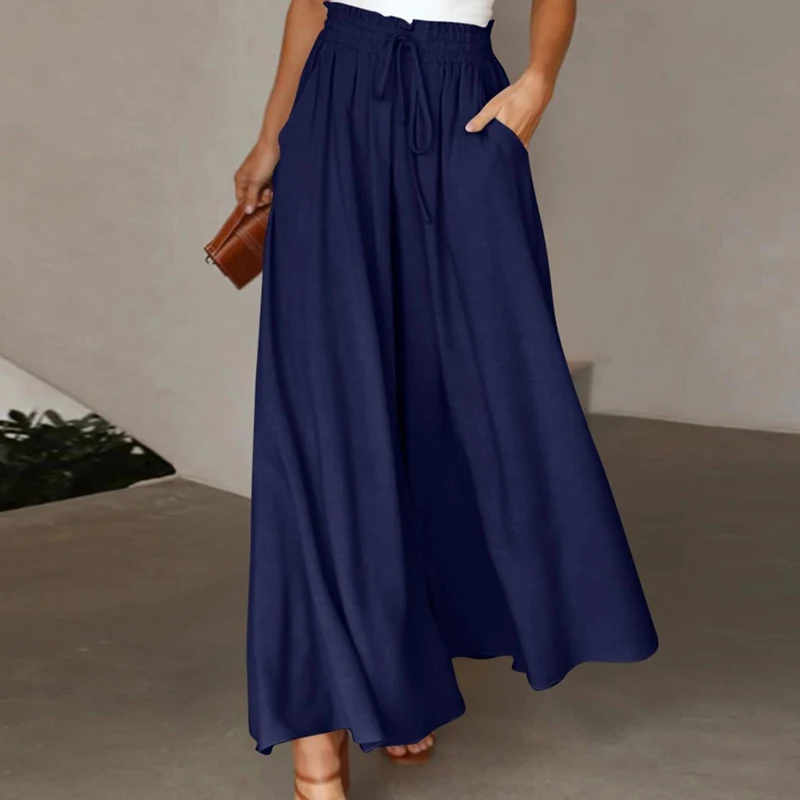 Spring Summer Loose Pants Women Elastic High Waist Wide Leg Pants For Women Casual Loose Trousers Black Blue
