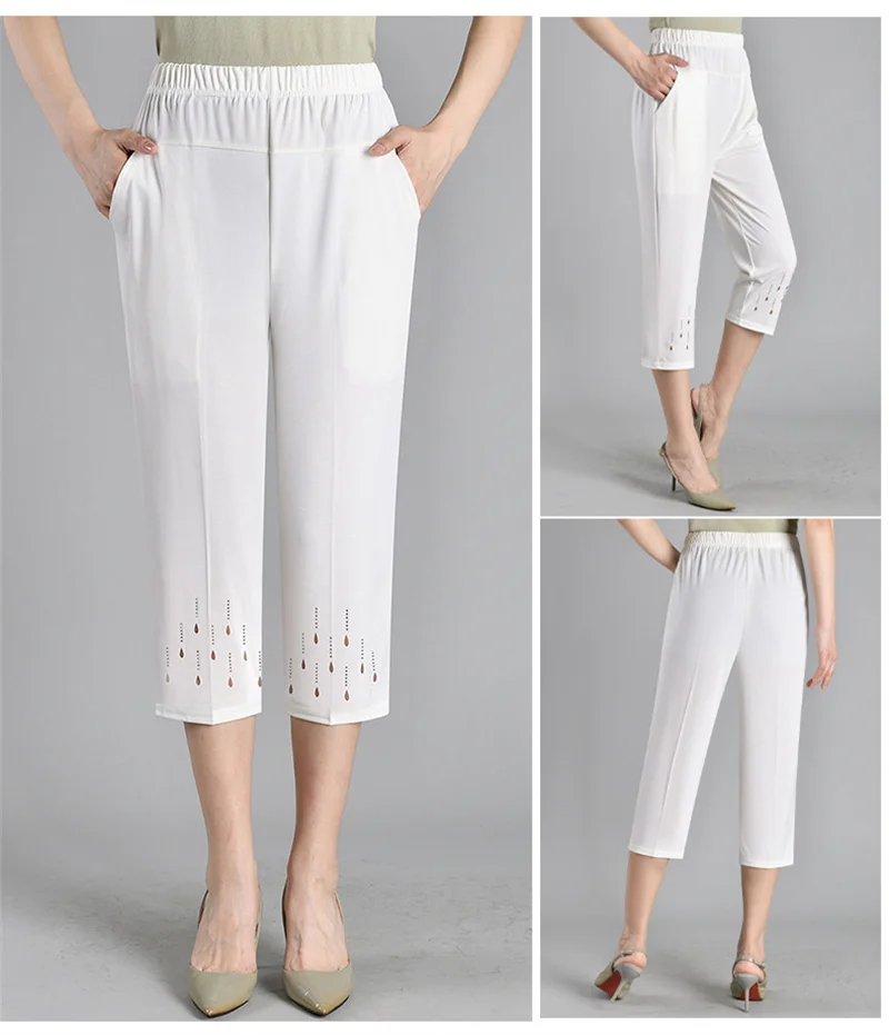 2026 New Women Summer Pants Elastic High Waist Casual Pants Middle aged Mom Pants Large Size Ice Silk Straight Pants Female 8XL