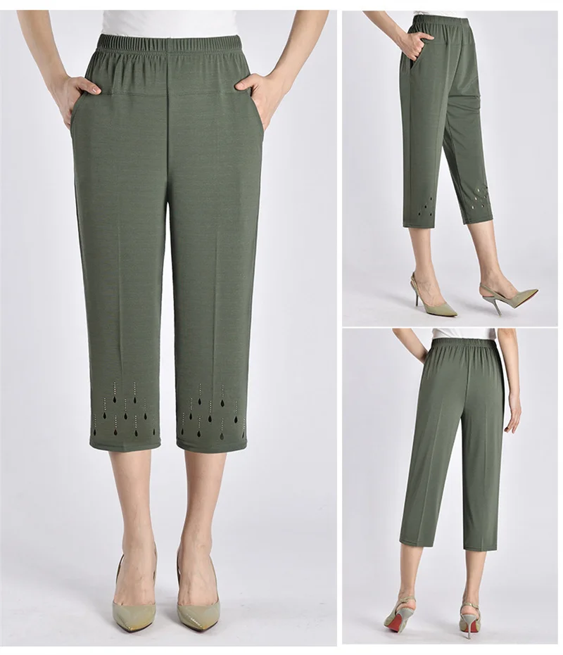 2026 New Women Summer Pants Elastic High Waist Casual Pants Middle aged Mom Pants Large Size Ice Silk Straight Pants Female 8XL