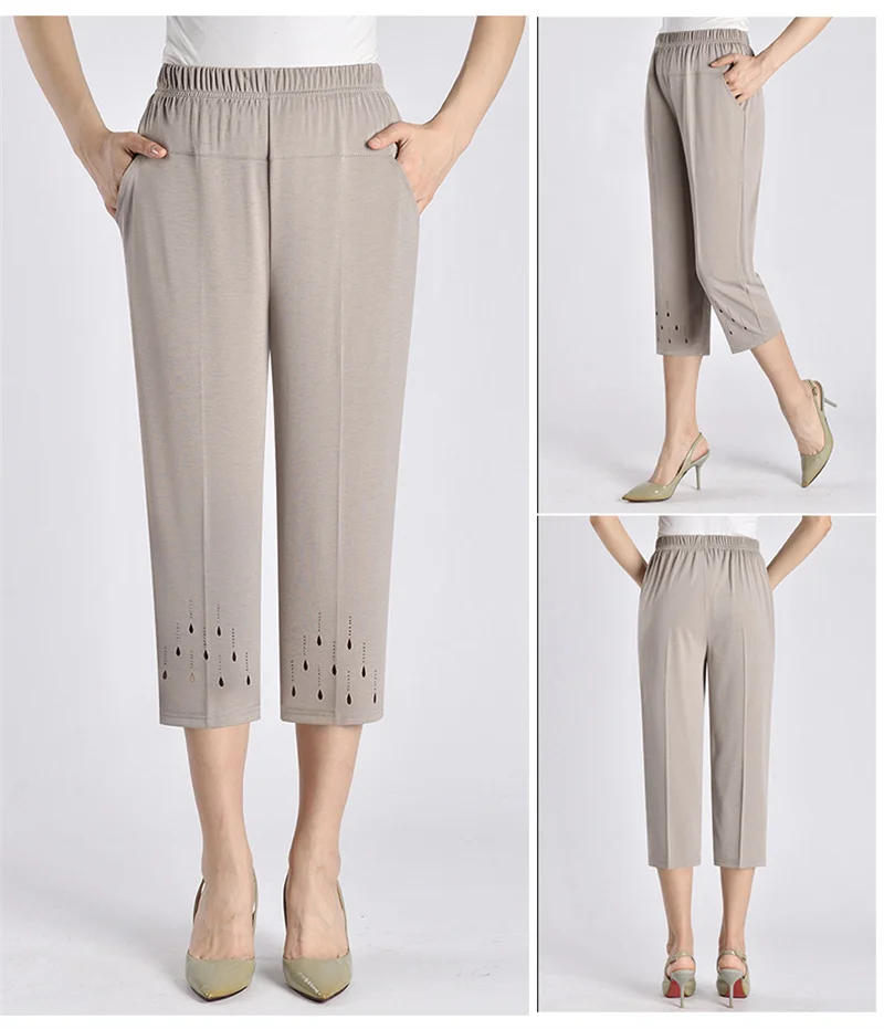 2026 New Women Summer Pants Elastic High Waist Casual Pants Middle aged Mom Pants Large Size Ice Silk Straight Pants Female 8XL