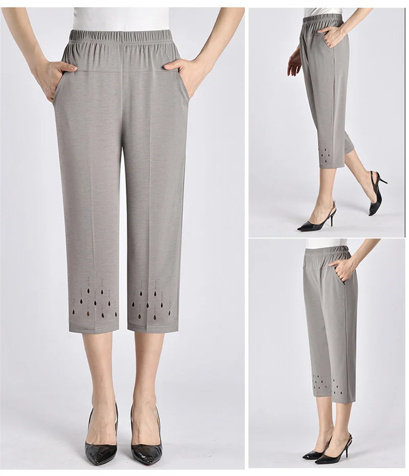 2026 New Women Summer Pants Elastic High Waist Casual Pants Middle aged Mom Pants Large Size Ice Silk Straight Pants Female 8XL