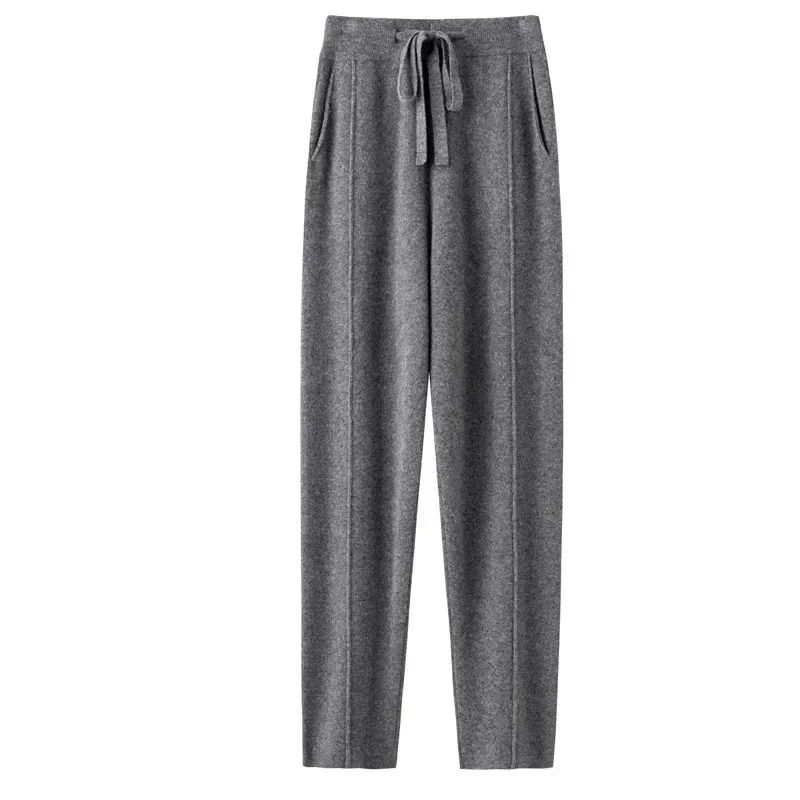 Cashmere Sweatpants Women Autumn Winter 2023 New Fashion High Waisted Drawstring Pants Casual Knitted Harem Pants