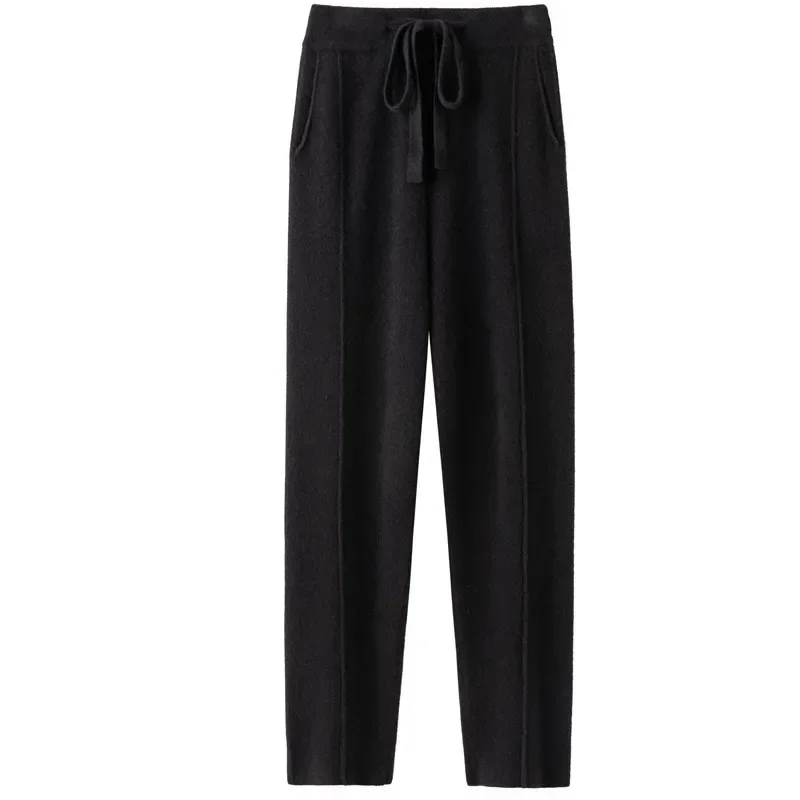 Cashmere Sweatpants Women Autumn Winter 2023 New Fashion High Waisted Drawstring Pants Casual Knitted Harem Pants