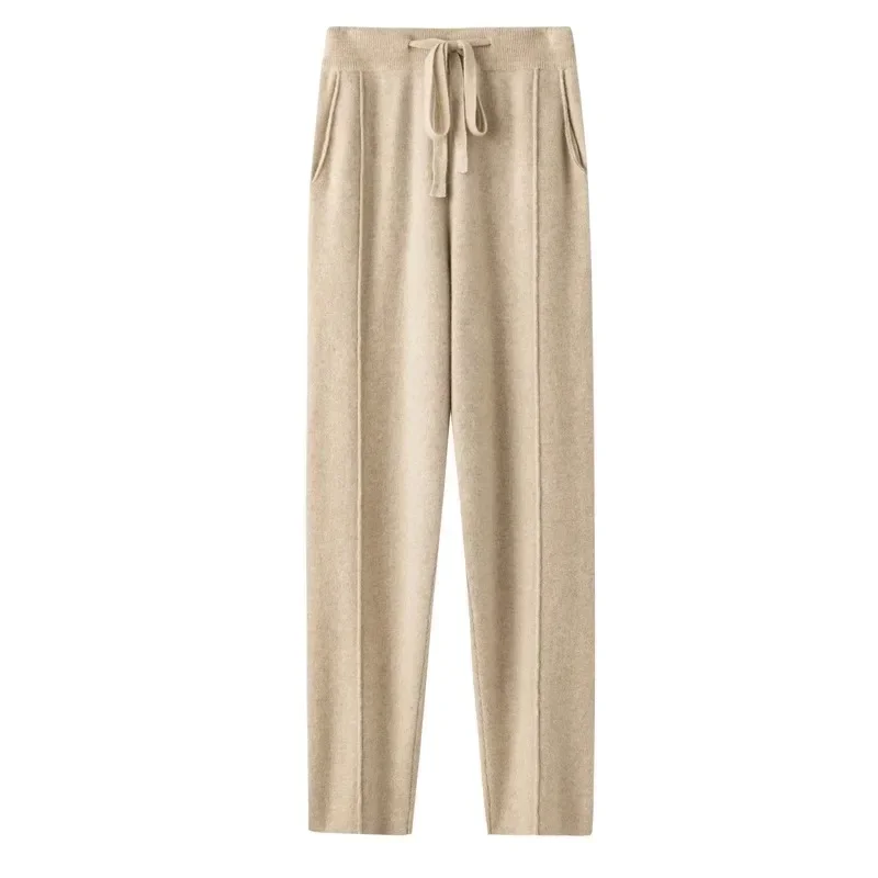 Cashmere Sweatpants Women Autumn Winter 2023 New Fashion High Waisted Drawstring Pants Casual Knitted Harem Pants