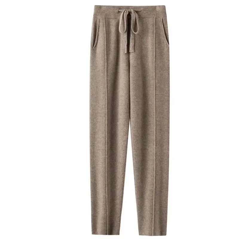 Cashmere Sweatpants Women Autumn Winter 2023 New Fashion High Waisted Drawstring Pants Casual Knitted Harem Pants