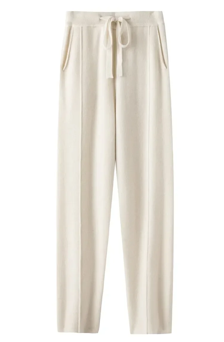 Cashmere Sweatpants Women Autumn Winter 2023 New Fashion High Waisted Drawstring Pants Casual Knitted Harem Pants