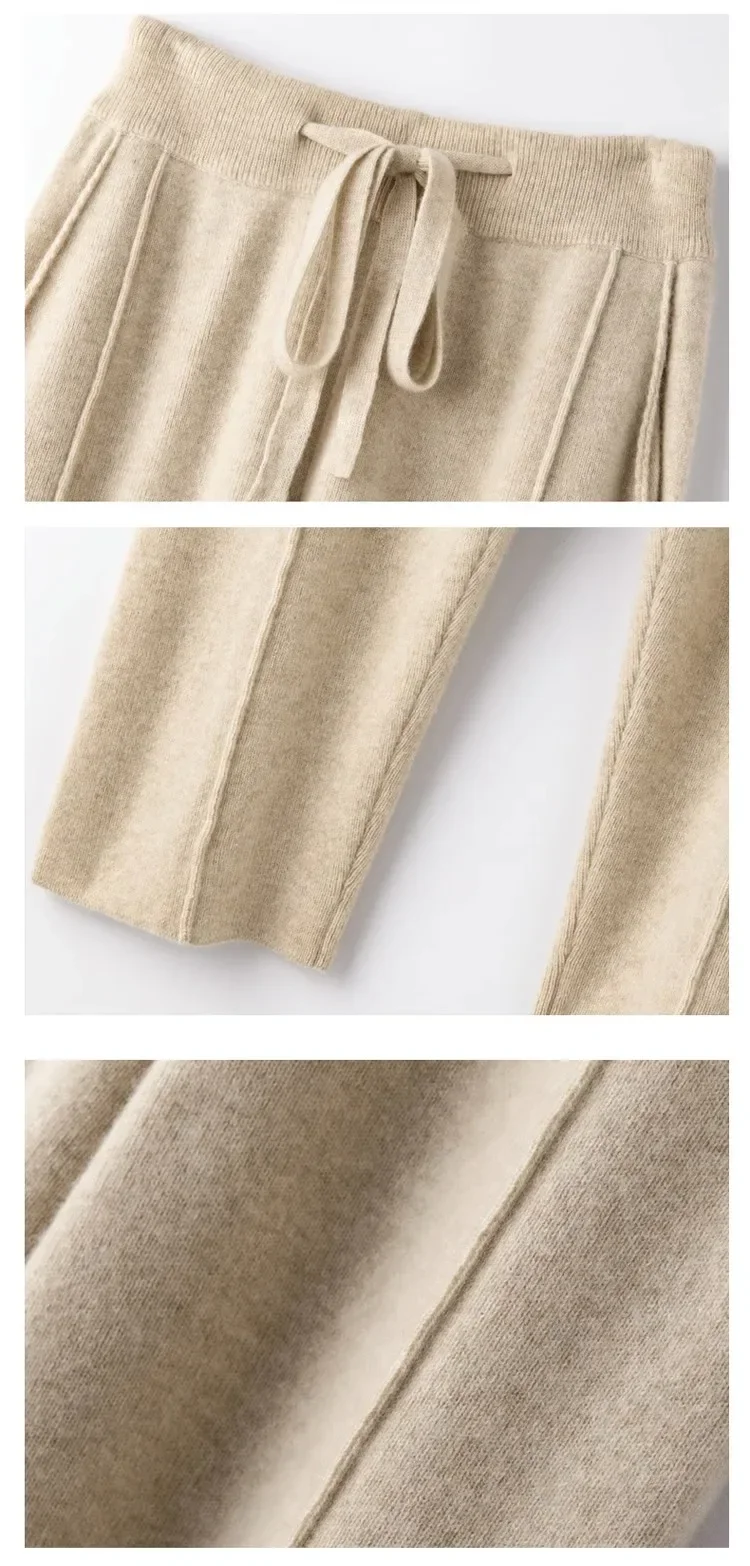 Cashmere Sweatpants Women Autumn Winter 2023 New Fashion High Waisted Drawstring Pants Casual Knitted Harem Pants