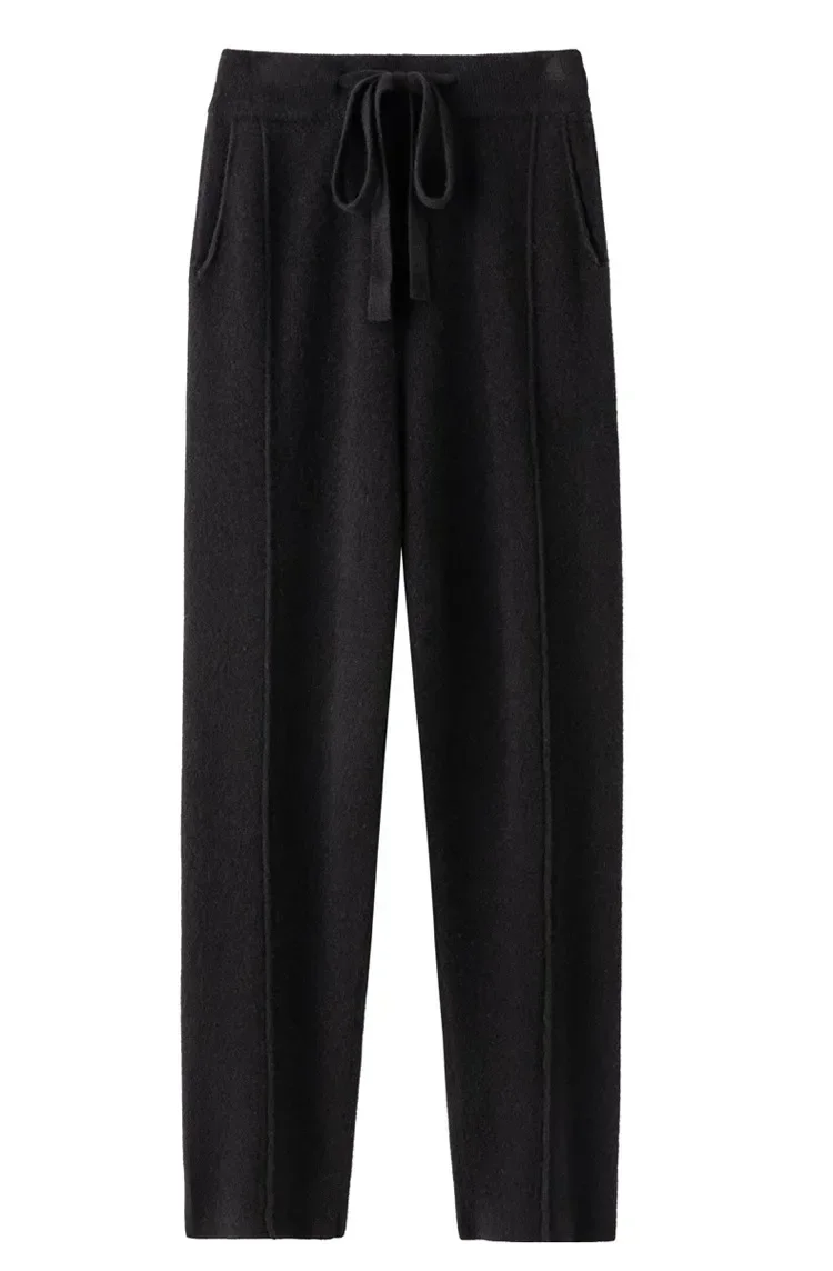 Cashmere Sweatpants Women Autumn Winter 2023 New Fashion High Waisted Drawstring Pants Casual Knitted Harem Pants