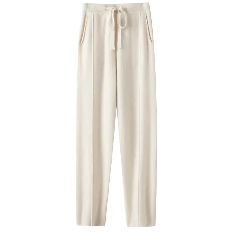 Cashmere Sweatpants Women Autumn Winter 2023 New Fashion High Waisted Drawstring Pants Casual Knitted Harem Pants