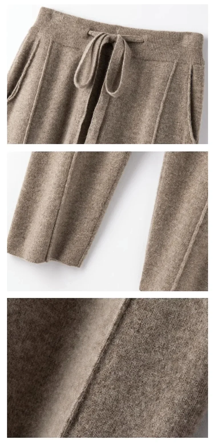 Cashmere Sweatpants Women Autumn Winter 2023 New Fashion High Waisted Drawstring Pants Casual Knitted Harem Pants