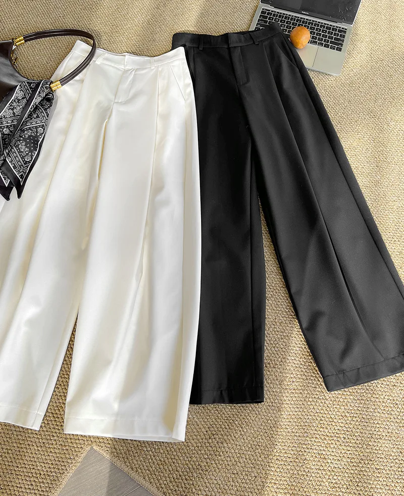 2025 Women Spring Fashion Big Wide Leg Pants High Waist Pleated Design Fashion Clothes Pants Female Trousers