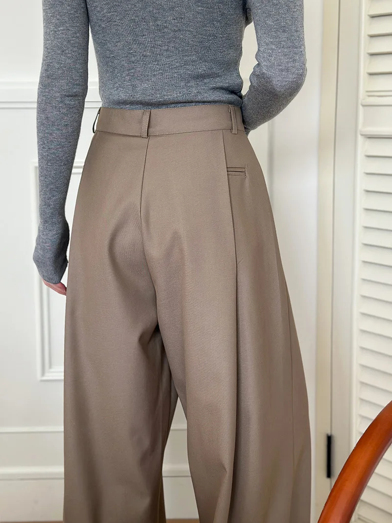 2025 Women Spring Fashion Big Wide Leg Pants High Waist Pleated Design Fashion Clothes Pants Female Trousers