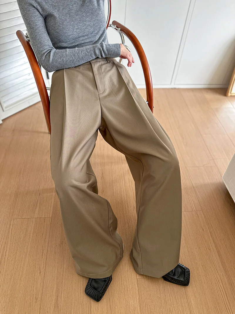 2025 Women Spring Fashion Big Wide Leg Pants High Waist Pleated Design Fashion Clothes Pants Female Trousers