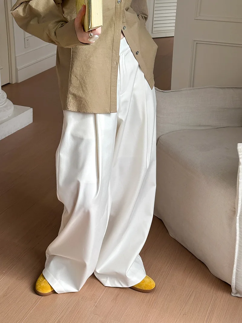 2025 Women Spring Fashion Big Wide Leg Pants High Waist Pleated Design Fashion Clothes Pants Female Trousers