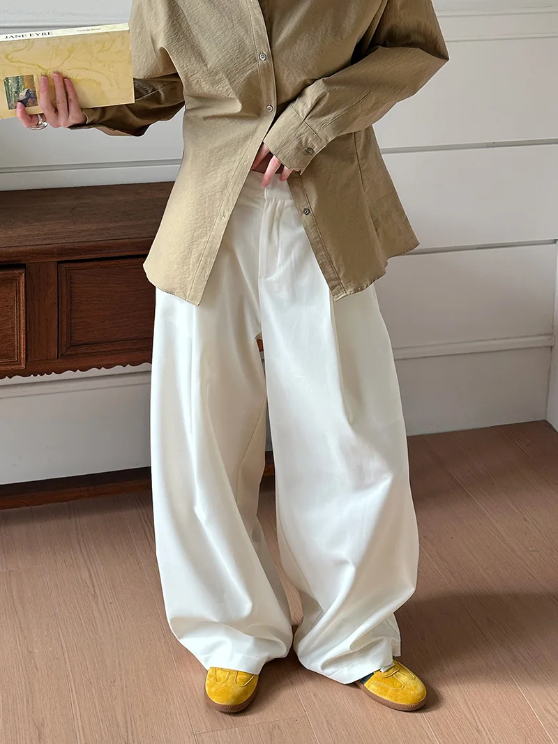 2025 Women Spring Fashion Big Wide Leg Pants High Waist Pleated Design Fashion Clothes Pants Female Trousers