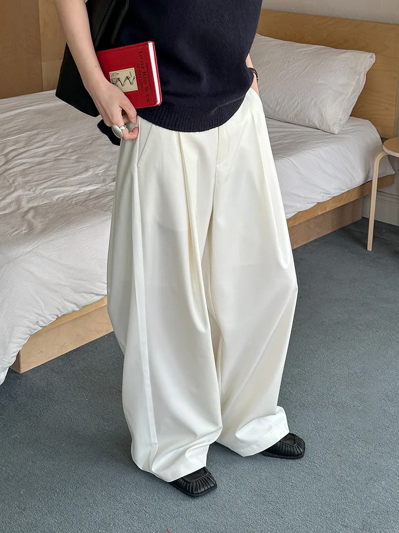 2025 Women Spring Fashion Big Wide Leg Pants High Waist Pleated Design Fashion Clothes Pants Female Trousers