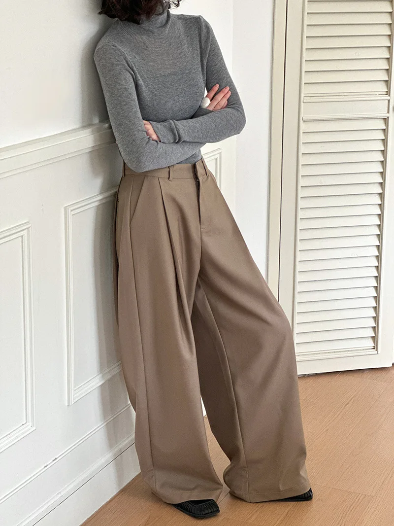 2025 Women Spring Fashion Big Wide Leg Pants High Waist Pleated Design Fashion Clothes Pants Female Trousers