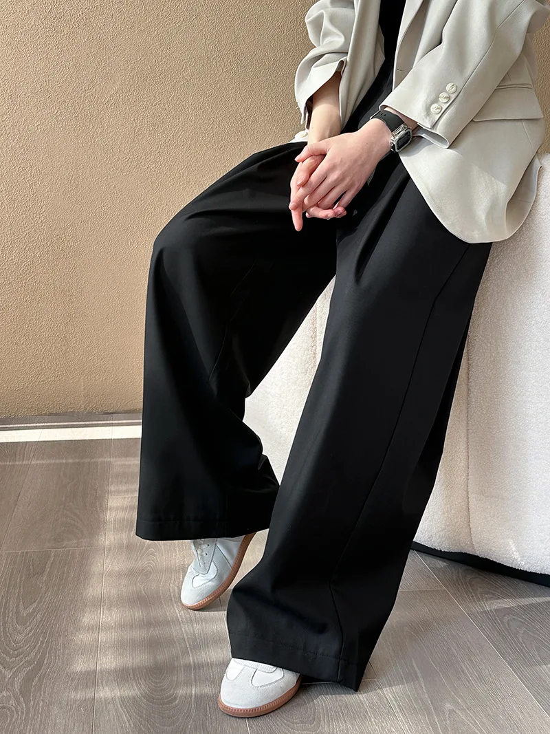 2025 Women Spring Fashion Big Wide Leg Pants High Waist Pleated Design Fashion Clothes Pants Female Trousers