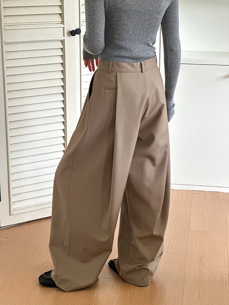 2025 Women Spring Fashion Big Wide Leg Pants High Waist Pleated Design Fashion Clothes Pants Female Trousers